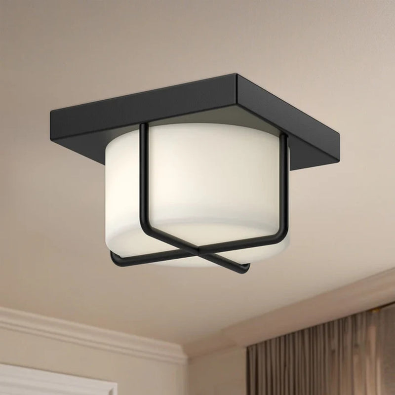 Kuzco Regalo 7in LED Flush Mount | Modern Black and Opal Glass | Bedroom & Hallway Ceiling Light | 7.12 x 7.12 x 4 in | Model FM45907-BK-OP