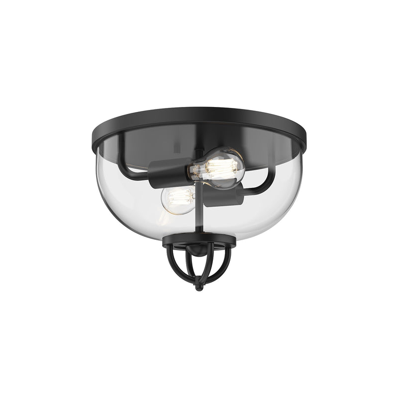 Kuzco Lancaster 13in 2-Light Flush Mount | Industrial Matte Black Steel and Clear Glass | Hallway & Bedroom Ceiling Light | Model FM461102MB