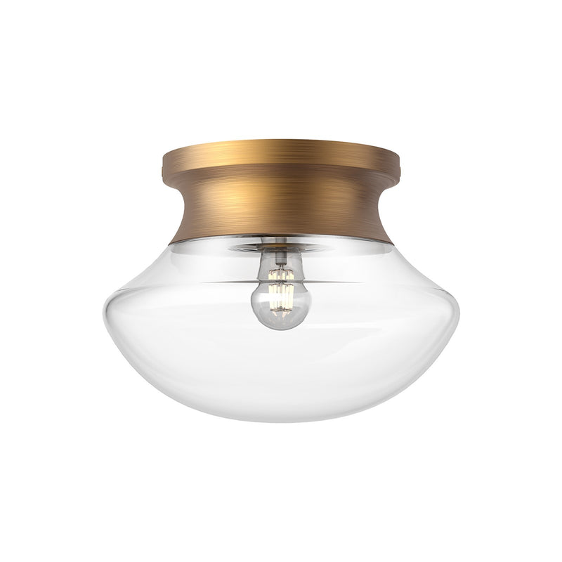 Alora Mood Marcel 1-Light 11in Flush Mount | Modern Aged Gold Steel and Clear Glass | Entryway & Hallway Ceiling Light | Model FM464012AG