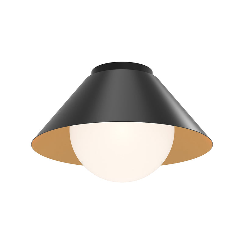 Kuzco Remy 14in 1-Light Flush Mount | Modern Matte Black Steel and Opal Glass | Entryway & Bedroom Ceiling Light | 60W E26 | Model FM485214MBOP