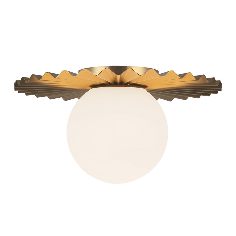 Kuzco Alora Mood Plume 12in 1-Light Flush Mount | Brushed Gold and Opal Matte Glass | Bedroom & Hallway | 6.62 x 11.88 in | Model FM501212BGOP