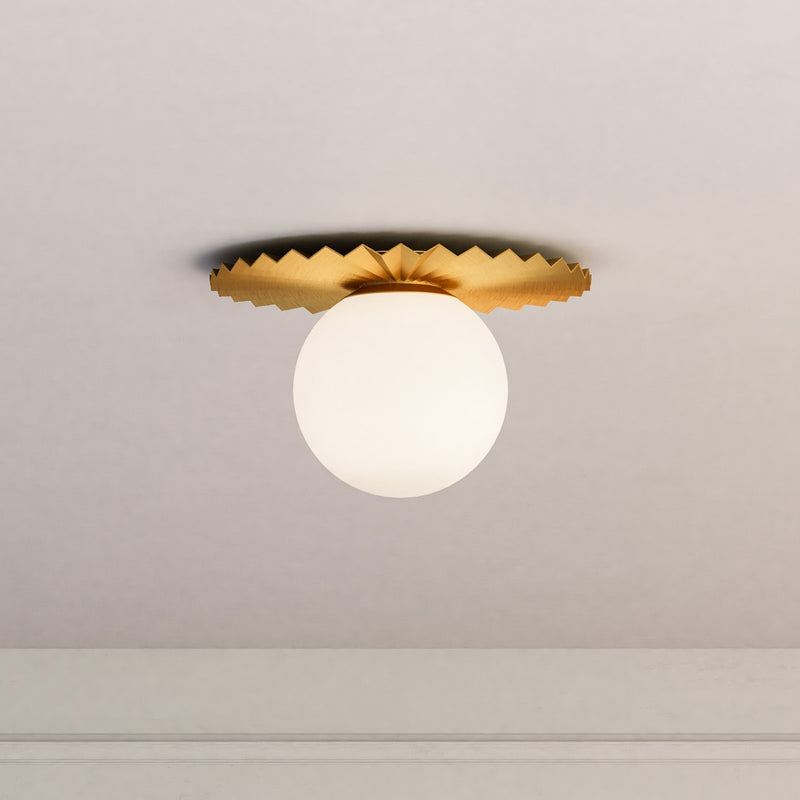Kuzco Alora Mood Plume 12in 1-Light Flush Mount | Brushed Gold and Opal Matte Glass | Bedroom & Hallway | 6.62 x 11.88 in | Model FM501212BGOP