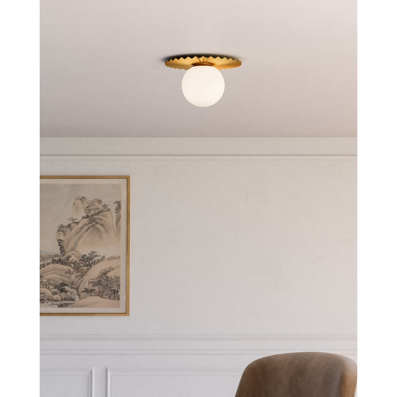 Kuzco Alora Mood Plume 12in 1-Light Flush Mount | Brushed Gold and Opal Matte Glass | Bedroom & Hallway | 6.62 x 11.88 in | Model FM501212BGOP