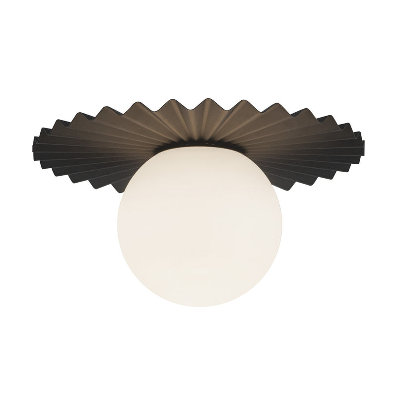 Kuzco Plume 12in 1-Light Flush Mount | Modern Matte Black and Opal Glass | Bedroom & Hallway Ceiling Light | 6.62 x 11.88 in | Model FM501212MBOP