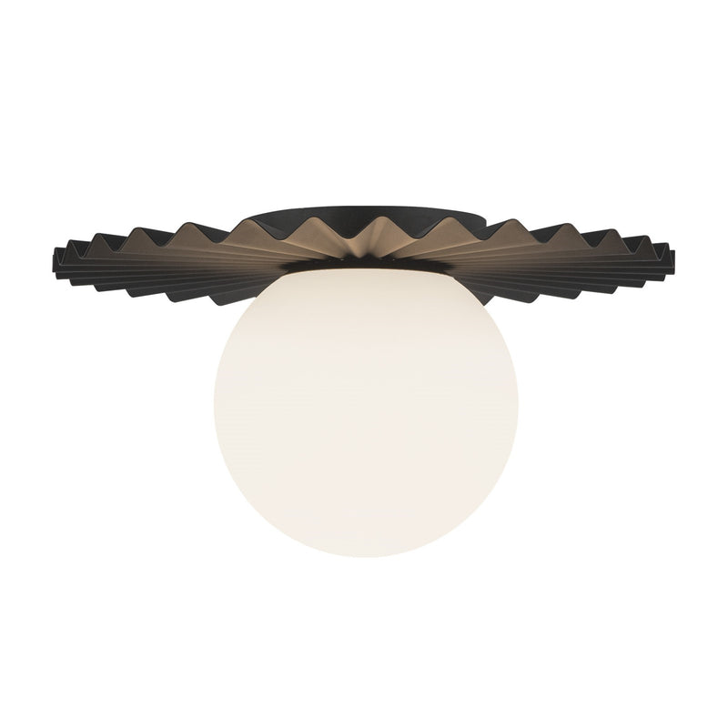 Kuzco Plume 12in 1-Light Flush Mount | Modern Matte Black and Opal Glass | Bedroom & Hallway Ceiling Light | 6.62 x 11.88 in | Model FM501212MBOP