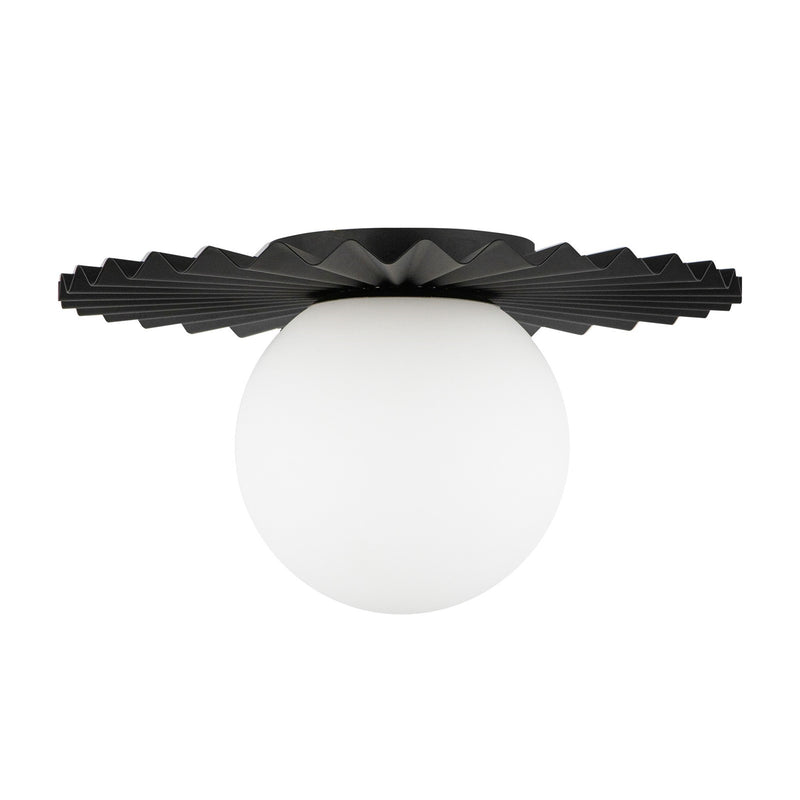 Kuzco Plume 12in 1-Light Flush Mount | Modern Matte Black and Opal Glass | Bedroom & Hallway Ceiling Light | 6.62 x 11.88 in | Model FM501212MBOP