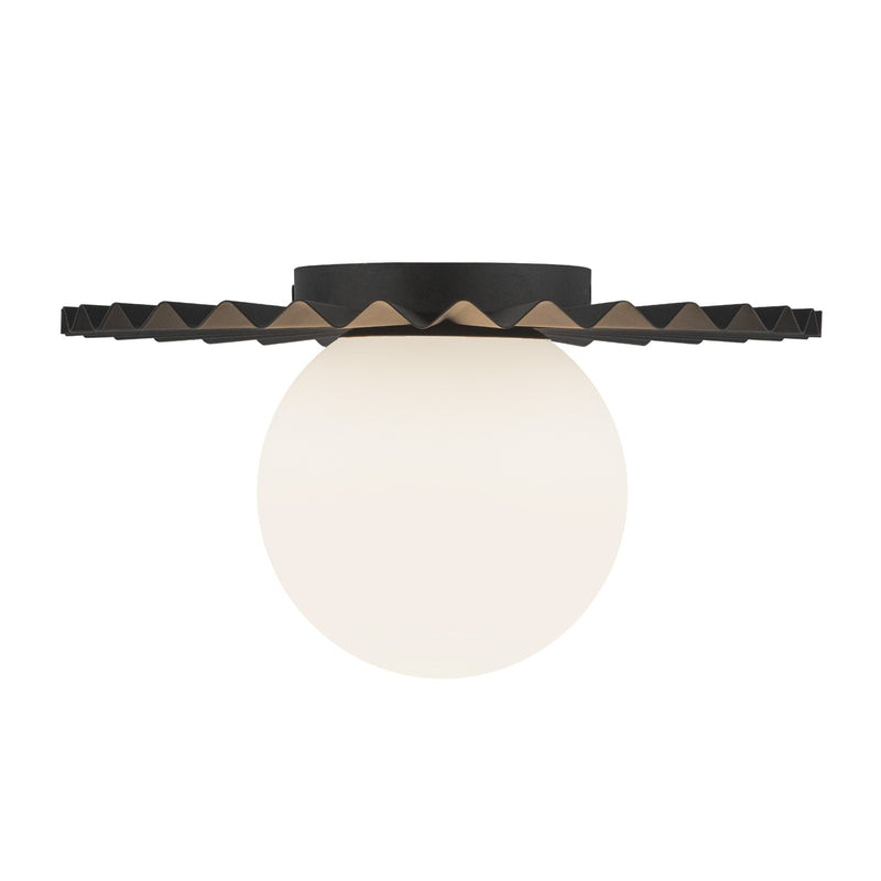 Kuzco Plume 12in 1-Light Flush Mount | Modern Matte Black and Opal Glass | Bedroom & Hallway Ceiling Light | 6.62 x 11.88 in | Model FM501212MBOP