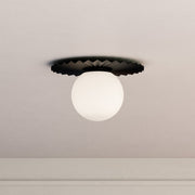Kuzco Plume 12in 1-Light Flush Mount | Modern Matte Black and Opal Glass | Bedroom & Hallway Ceiling Light | 6.62 x 11.88 in | Model FM501212MBOP