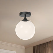 Alora Mood Nouveau 8in 1-Light Flush Mount | Art Nouveau Matte Black and Opal Glass | Bedroom & Hallway Ceiling Light | 40W E26 | Model FM505108MBOP