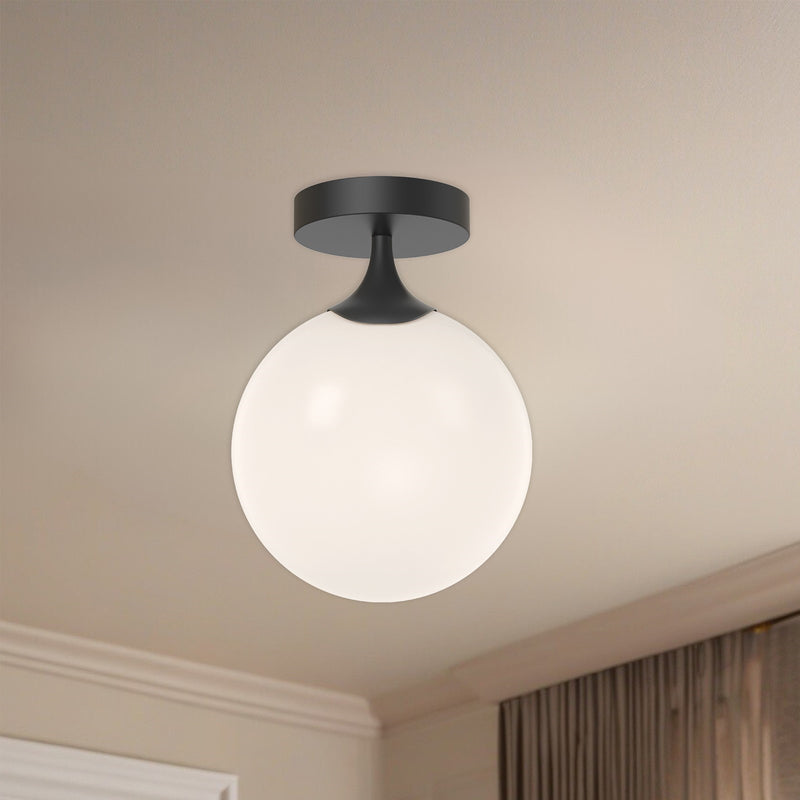 Alora Mood Nouveau 8in 1-Light Flush Mount | Art Nouveau Matte Black and Opal Glass | Bedroom & Hallway Ceiling Light | 40W E26 | Model FM505108MBOP