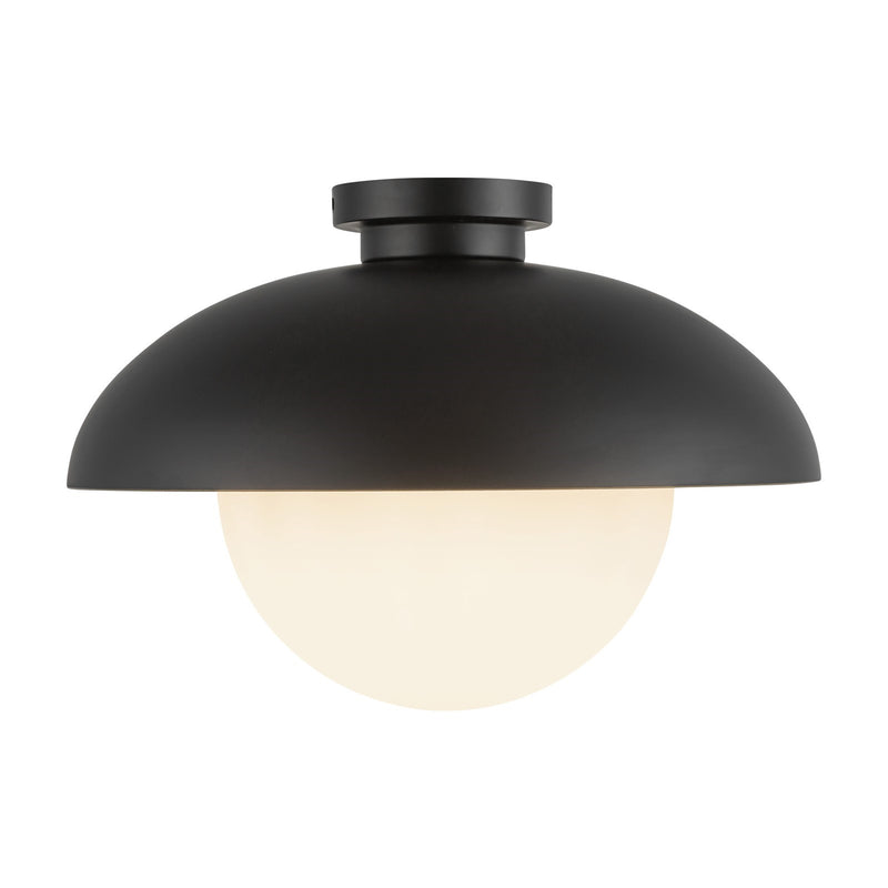Kuzco Rubio 16in 1-Light Flush Mount | Mid-Century Matte Black Steel and Opal Matte Glass | Hallway & Bedroom | 11 x 16 in | Model FM522016MBOP