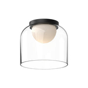 Kuzco Cedar 8in LED Flush Mount | Modern Black Cast Aluminum and Clear Glass with White Diffuser | Bathroom & Hallway | Model FM52508-BK-CL