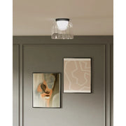Kuzco Cedar 8in LED Flush Mount | Modern Black Cast Aluminum and Clear Glass with White Diffuser | Bathroom & Hallway | Model FM52508-BK-CL