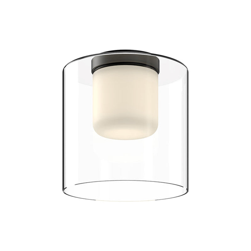 Kuzco Birch 9in 1-Light LED Flush Mount | Romantic Clear Glass and White Diffuser in Black Cast Aluminum | Bathroom & Hallway | Model FM53509-BK-CL
