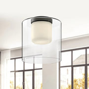 Kuzco Birch 9in 1-Light LED Flush Mount | Romantic Clear Glass and White Diffuser in Black Cast Aluminum | Bathroom & Hallway | Model FM53509-BK-CL