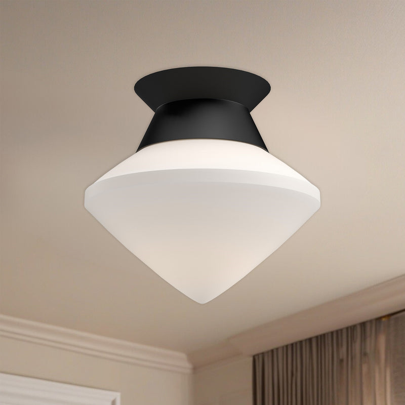 Kuzco Nora 8in 1-Light Flush Mount | Modern Matte Black and Opal Glass | Hallway & Bedroom | 7.5 x 8 in | Model FM537508MBOP