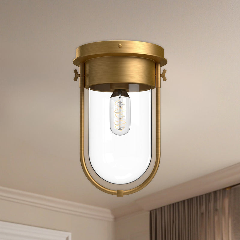 Kuzco Cyrus 8in 1-Light Flush Mount | Vintage Aged Gold and Clear Glass | Entryway & Hallway | 7.5 x 11.5 in | Model FM539008AGCL