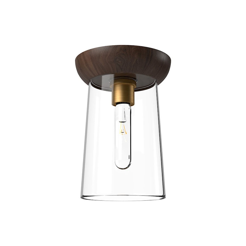 Kuzco Emil 1-Light 7in Flush Mount | Aged Gold and Walnut Wood with Clear Glass | Entryway & Hallway | 7 x 10 in | Model FM542007AGWT