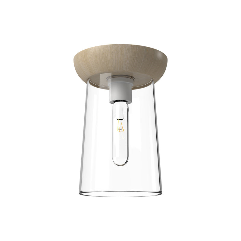 Kuzco Emil 7in 1-Light Flush Mount | Scandinavian White Oak Wood and Clear Glass | Bedroom & Hallway Ceiling Light | 10 x 7 in | Model FM542007WHWK