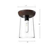 Kuzco Emil 7in 1-Light Flush Mount | Scandinavian White Oak Wood and Clear Glass | Bedroom & Hallway Ceiling Light | 10 x 7 in | Model FM542007WHWK