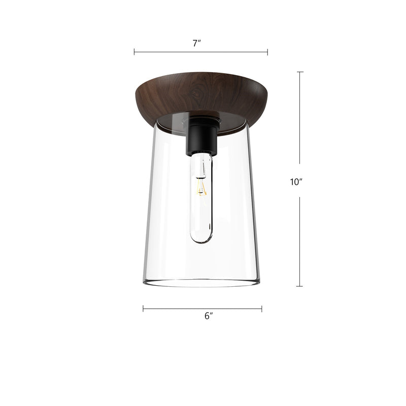 Kuzco Emil 7in 1-Light Flush Mount | Scandinavian White Oak Wood and Clear Glass | Bedroom & Hallway Ceiling Light | 10 x 7 in | Model FM542007WHWK