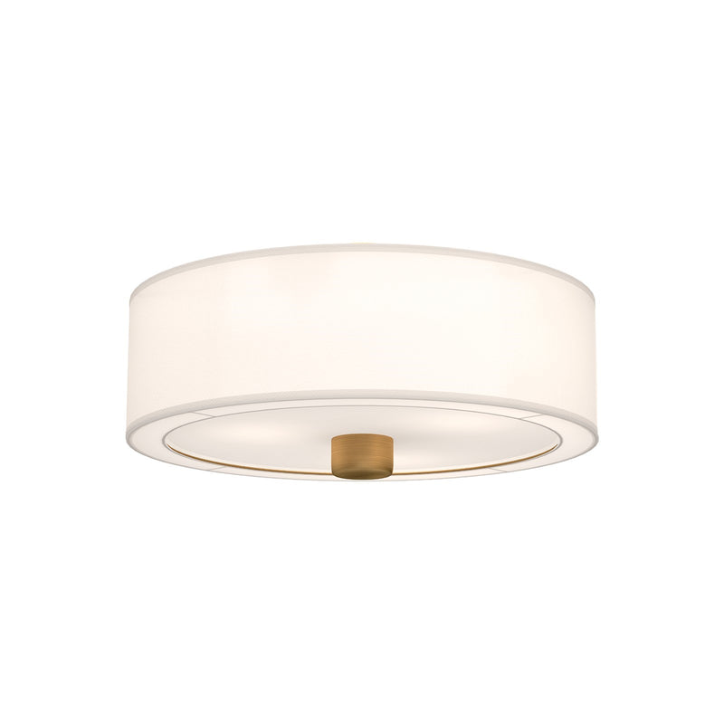 Alora Mood Theo 24in 3-Light Flush Mount | Traditional Aged Gold and White Linen Shade | Bedroom & Living Room | Model FM547924AGWL