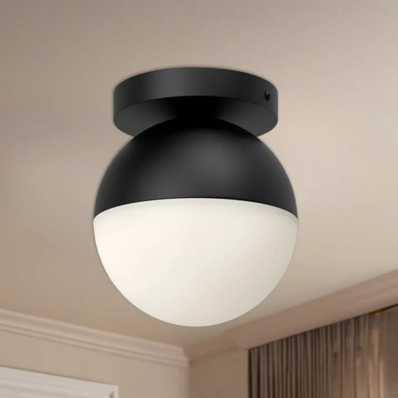 Kuzco Monae 6in 1-Light Flush Mount | Retro Black Steel and Opal Glass | Bedroom & Hallway Ceiling Light | 60W Incandescent | Model FM58306-BK-OP
