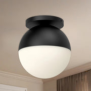 Kuzco Monae 10in 1-Light Flush Mount | Retro Black Steel and Opal Glass | Bedroom & Hallway Ceiling Light | 10.75 x 9.88 in | Model FM58310-BK-OP
