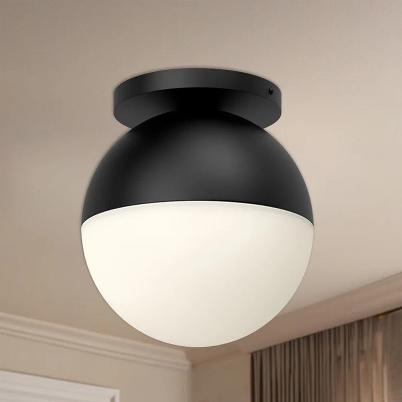 Kuzco Monae 10in 1-Light Flush Mount | Retro Black Steel and Opal Glass | Bedroom & Hallway Ceiling Light | 10.75 x 9.88 in | Model FM58310-BK-OP