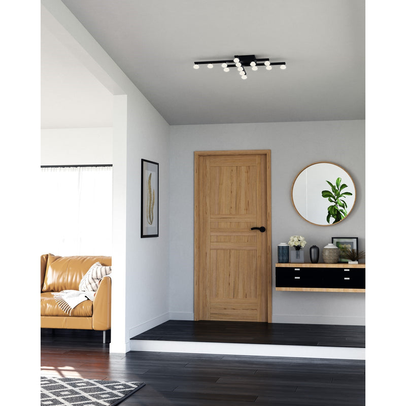 Kuzco Rezz 32in 1-Light LED Flush Mount | Modern Black and Opal Glass | Hallway & Bedroom | 4400lm 3000K 90CRI Dimmable | Model FM63432-BK