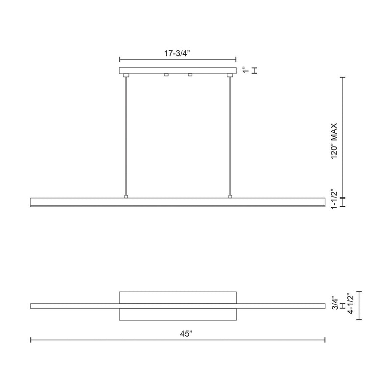 Kuzco Vega 45in LED Linear Pendant | Modern Brushed Gold and White Acrylic | Kitchen Island & Dining Room | 45 x 1 x 2 in | Model LP10345-BG