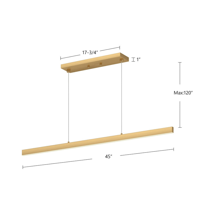 Kuzco Vega 45in LED Linear Pendant | Modern Brushed Gold and White Acrylic | Kitchen Island & Dining Room | 45 x 1 x 2 in | Model LP10345-BG