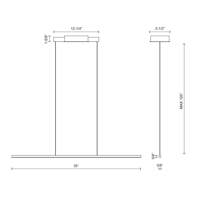 Kuzco Chute 35in LED Linear Pendant | White and White Acrylic Diffuser | Kitchen Island & Dining Room | 35.5 x 0.75 x 0.75 in | Model LP14935-WH