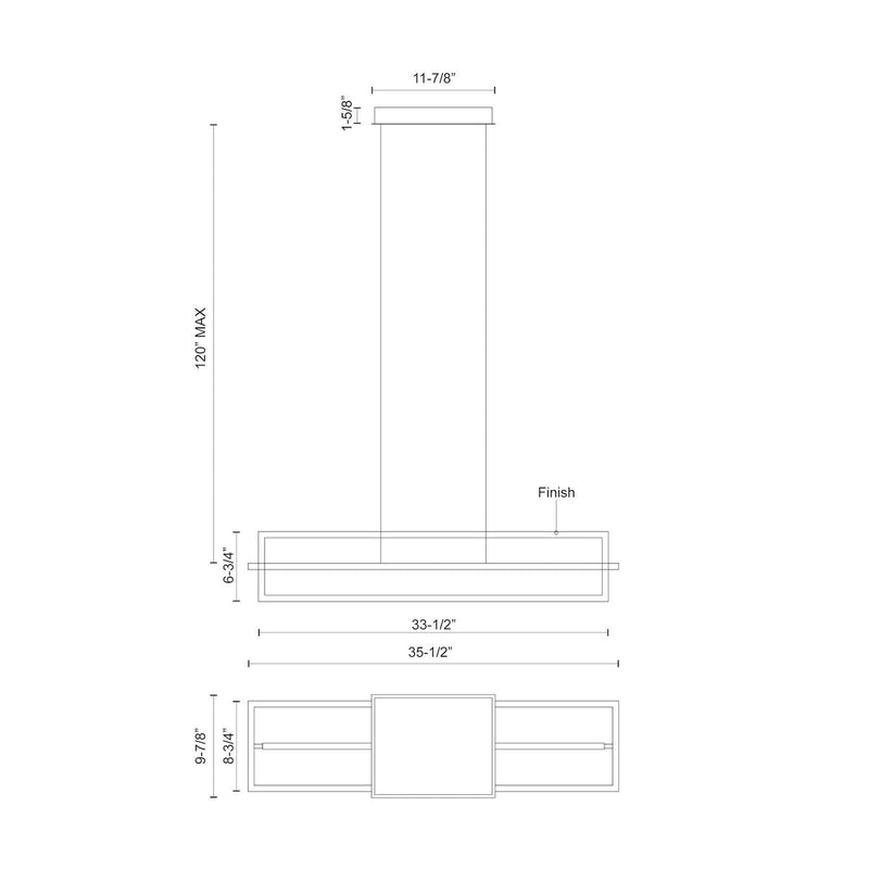 Kuzco Mondrian 36in LED Linear Pendant | Black Steel and Frosted Acrylic Diffuser | Kitchen Island & Dining Room | Model LP16236-BK