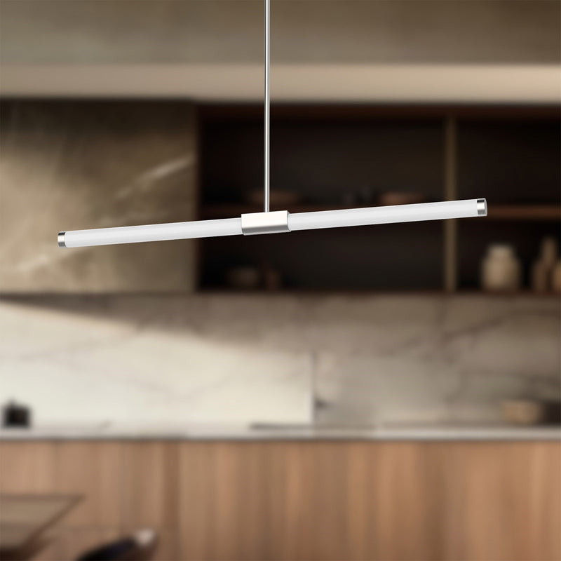 Kuzco Akari 37in 1-Light LED Linear Pendant | Modern Brushed Nickel and Frosted Acrylic Diffuser | Kitchen Island & Dining Room | Model LP18537-BN