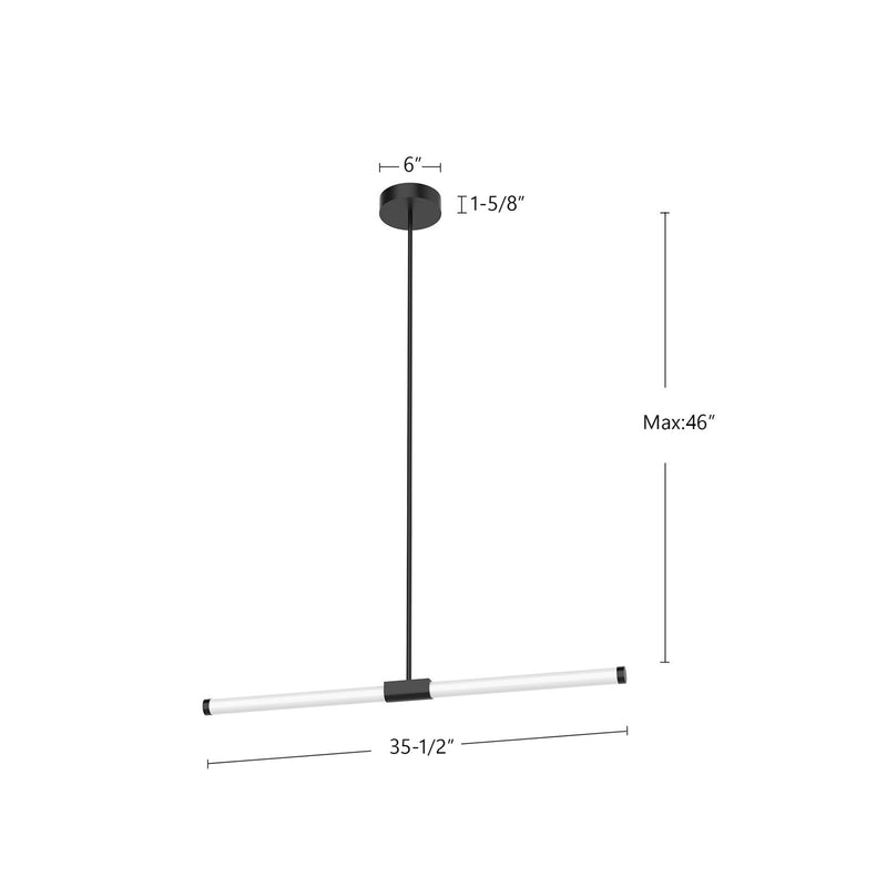 Kuzco Akari 37in 1-Light LED Linear Pendant | Modern Brushed Nickel and Frosted Acrylic Diffuser | Kitchen Island & Dining Room | Model LP18537-BN