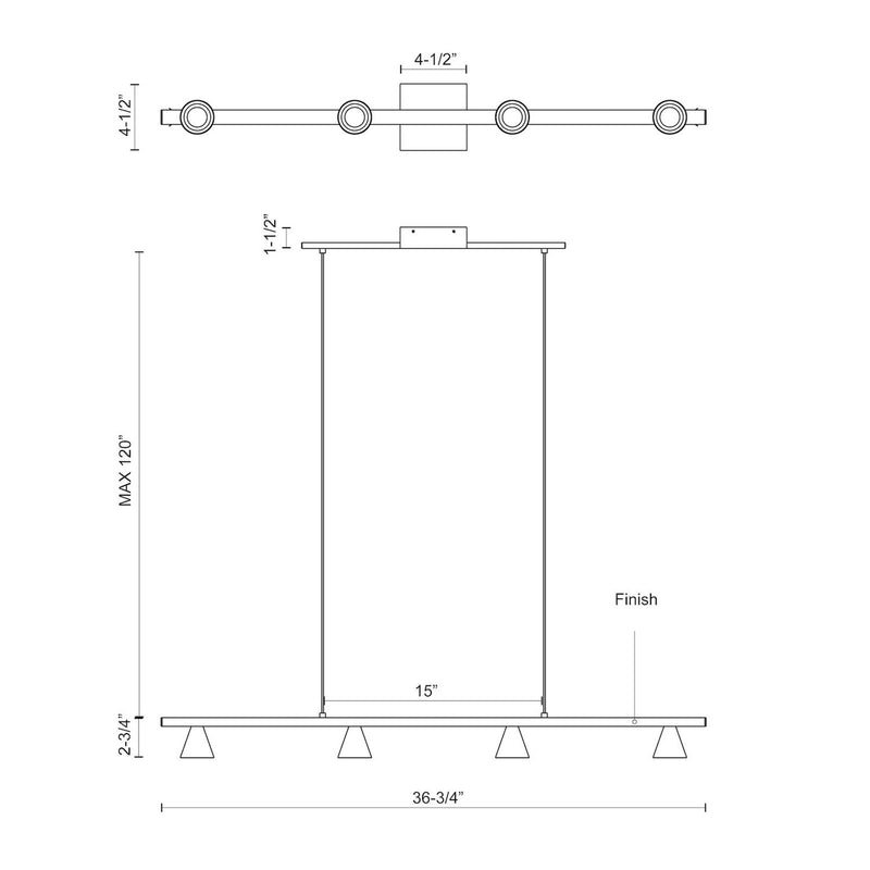 Kuzco Dune 37in 21W LED Linear Pendant | Brushed Nickel and Metalized PC Reflector | Kitchen Island & Dining Room | Model LP19937-BN