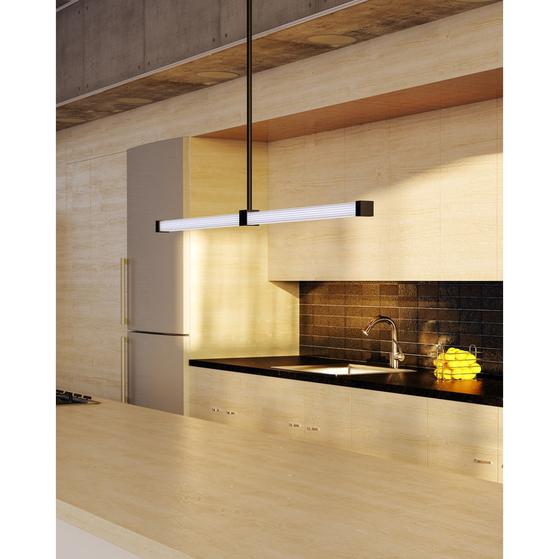 Kuzco Blade 32in 1-Light LED Linear Pendant | Modern Black Aluminum and Clear Acrylic | Kitchen Island & Dining Room | Model LP23532-BK
