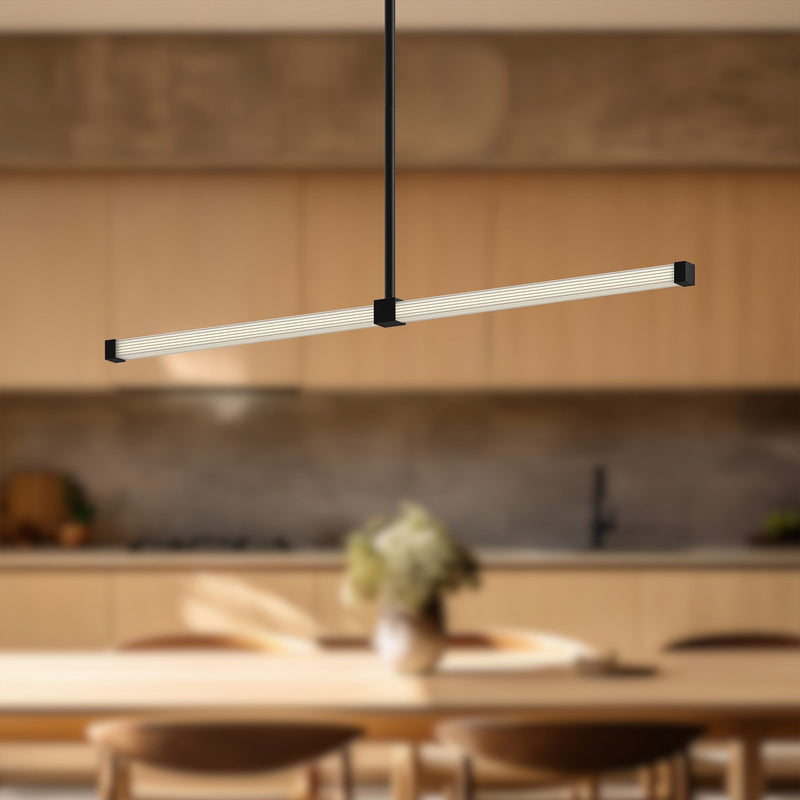 Kuzco Blade 32in 1-Light LED Linear Pendant | Modern Black Aluminum and Clear Acrylic | Kitchen Island & Dining Room | Model LP23532-BK