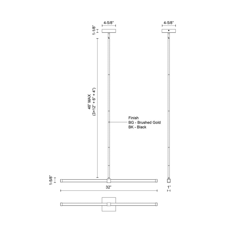 Kuzco Blade 32in 1-Light LED Linear Pendant | Modern Black Aluminum and Clear Acrylic | Kitchen Island & Dining Room | Model LP23532-BK