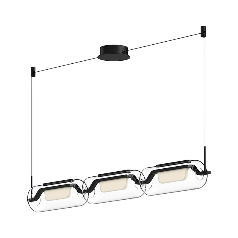 Kuzco Hilo 43in 1-Light LED Linear Pendant | Modern Black Aluminum and Clear Glass with White Acrylic Diffuser | Kitchen Island | Model LP28543-BK