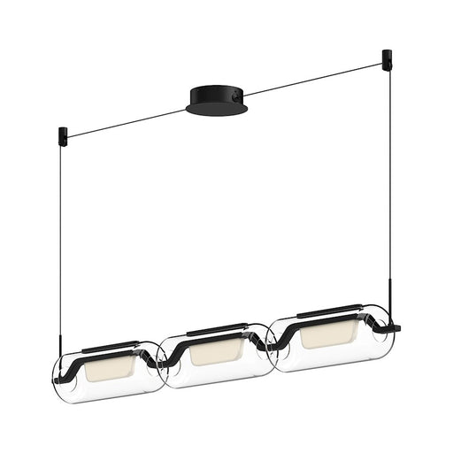 Kuzco Hilo 43in 1-Light LED Linear Pendant | Modern Black Aluminum and Clear Glass with White Acrylic Diffuser | Kitchen Island | Model LP28543-BK