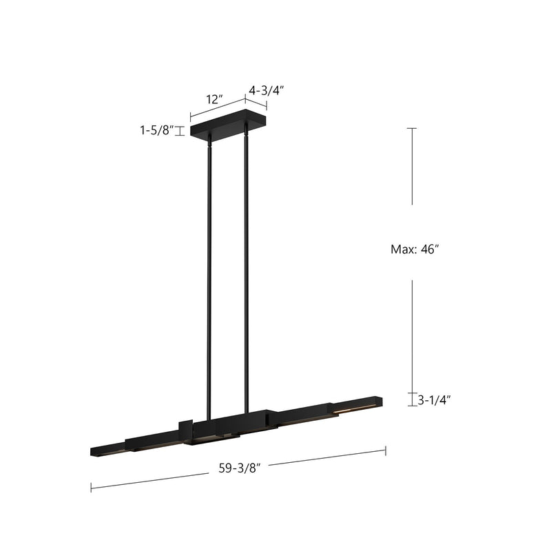 Kuzco Enzo 60in 1-Light LED Linear Pendant | Modern Black Aluminum and White Acrylic | Kitchen Island & Dining Room | 5100lm 3000K | Model LP29560-BK