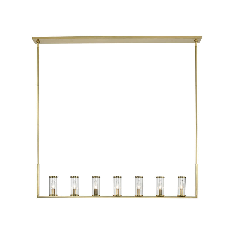 Kuzco Revolve 47in 7-Light Linear Pendant | Modern Clear Glass and Natural Brass | Kitchen Island & Dining Room | 47 x 2 x 10 in | Model LP309007NBCG