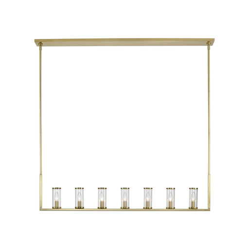 Kuzco Revolve 47in 7-Light Linear Pendant | Modern Clear Glass and Natural Brass | Kitchen Island & Dining Room | 47 x 2 x 10 in | Model LP309007NBCG