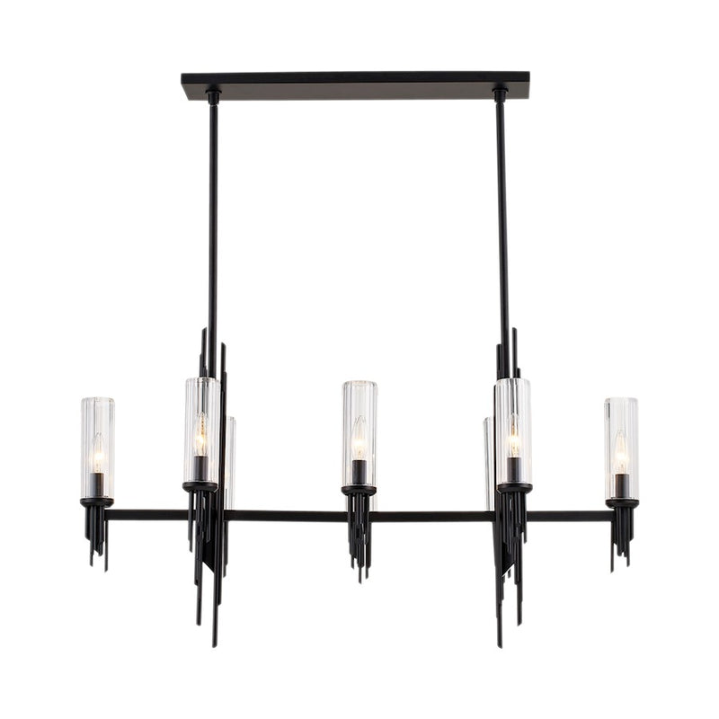 Kuzco Torres 38in 8-Light Linear Pendant | Industrial Clear Ribbed Glass and Matte Black | Dining Room & Kitchen Island | Model LP335838MBCR