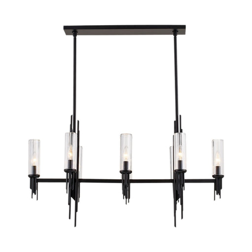 Kuzco Torres 38in 8-Light Linear Pendant | Industrial Clear Ribbed Glass and Matte Black | Dining Room & Kitchen Island | Model LP335838MBCR