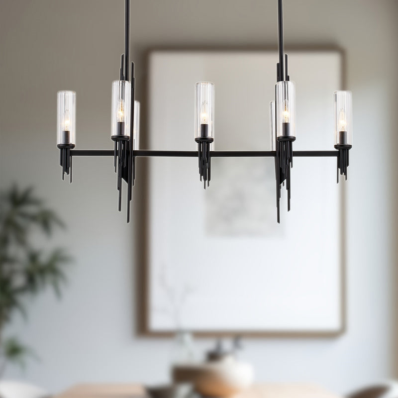 Kuzco Torres 38in 8-Light Linear Pendant | Industrial Clear Ribbed Glass and Matte Black | Dining Room & Kitchen Island | Model LP335838MBCR