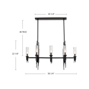 Kuzco Torres 38in 8-Light Linear Pendant | Industrial Clear Ribbed Glass and Matte Black | Dining Room & Kitchen Island | Model LP335838MBCR