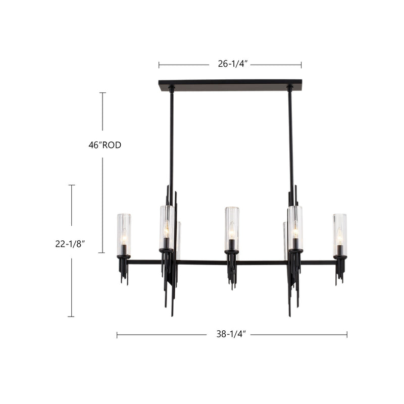 Kuzco Torres 38in 8-Light Linear Pendant | Industrial Clear Ribbed Glass and Matte Black | Dining Room & Kitchen Island | Model LP335838MBCR